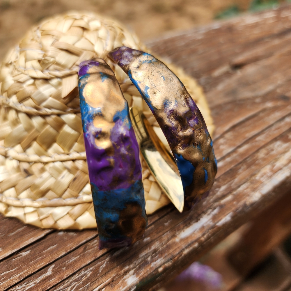 Gold and Purple Hammered Cuff Bracelet